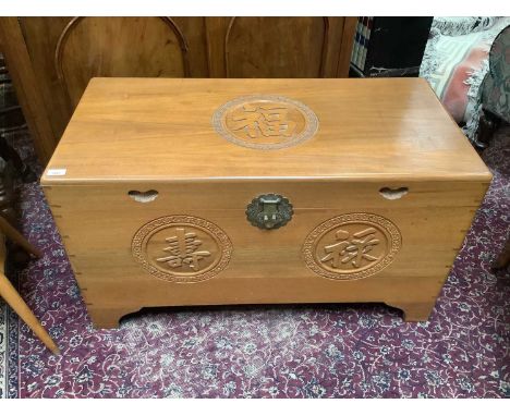 Oriental camphor wood trunk, 101cm wide, 50cm deep, 56cm high