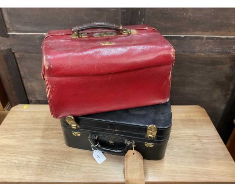 1950s black leather vanity case with most original fittings and gilt coronet and initials for the Marchioness of Normanby, to