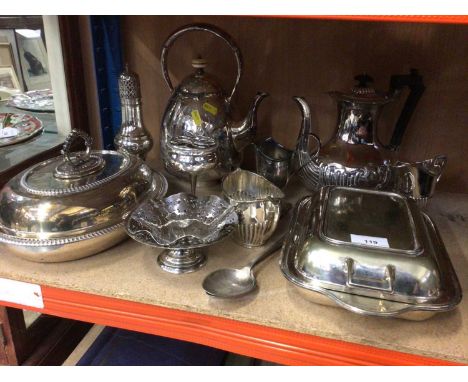 Quantity of silver plate to include entree dishes, teapot etc