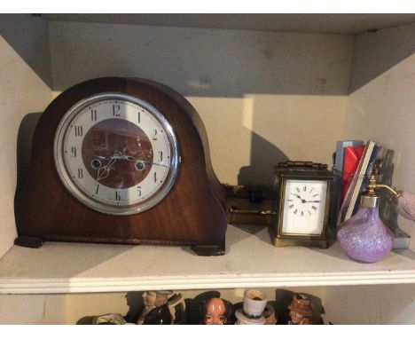 Brass carriage clock, mantel clock, and other items