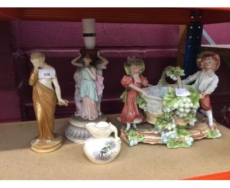 Victorian Royal Worcester figure of a maiden in despair, Locke &amp; CoWorcester swan jug and decorative china