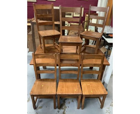 Contempory Hardwood rectangular dining table 167 x 96 cm and matching set six ladder back dining chairs