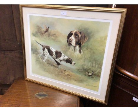 Signed limited edition coloured print - A Pointer, indistinctly signed, in glazed gilt frame