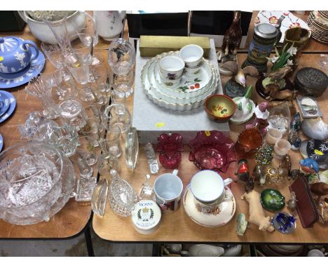 Group of assorted china and glassware to include Cranberry glass, Royal Worcester Evesham and other china and glass