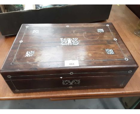 Victorian rosewood writing slope with mother of pearl inlaid decoration