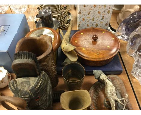 Black Forest brush holder in the form of an owl, barometer, silver plated ware and sundries