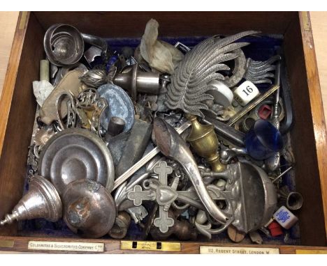 Edwardian Oak Goldsmiths and Silversmiths Company canteen containing a quantity of silver and white metal items, fittings and
