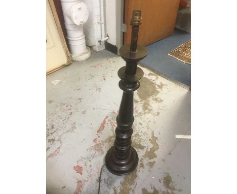 18th century oak torchère converted to a lamp, 84cm high