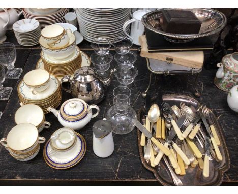 Minton tea wares, together with a Devon Fieldings silver lustre teapot, a quantity of silver plate and glassware