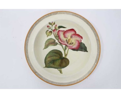 Wedgwood creamware plate, printed and painted with Hibiscus, marks for 1878, 24.5cm diameterCondition report: Natural crazing