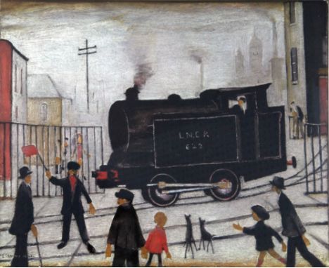 •L. S. LOWRY (1887 - 1976)  ARTIST SIGNED LIMITED EDITION COLOUR PRINT  Level Crossing with Train  An edition of 750, signed 