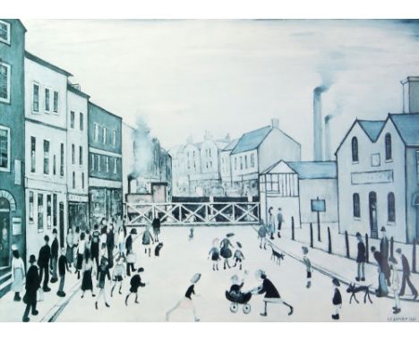 •L. S. LOWRY (1887 - 1976)  ARTIST SIGNED LIMITED EDITION COLOUR PRINT  'The Level Crossing, Burton upon Trent'  An edition o
