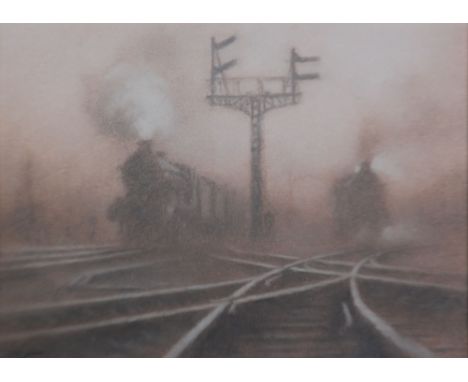MARTIN J. DOBSON (b. 1947) TWO PASTEL DRAWINGS OF STEAM LOCOMOTIVES 'Engine at Rest' (P78/32) 5 1/2" x 9 1/2" (14 x 24.2cm) '
