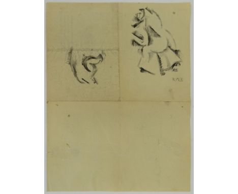 Roberto Marcello Baldessari, Italian (1894-1965) Futuristic charcoal sketches on back of Italian political document. Initiale