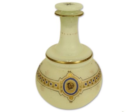 Antique Gilt and Enamel Decorated Opaline Glass Vanity Decanter. Unsigned. Rubbing to gilt decoration otherwise good antique 