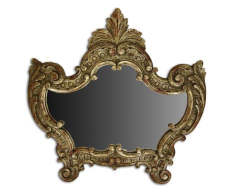 Italian Mid 20th Century Painted Carved Wood Mirror. Unsigned. Light wear. Measures 20-1/2" H x 20-1/2" W. Provenance: Collec