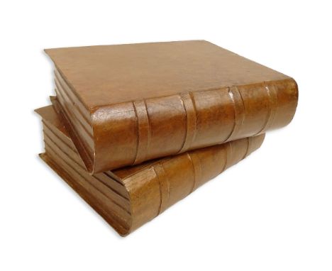 Pair of Large Vintage Lacquered Paper "Book" Boxes/Files. Unsigned. Light wear or in good condition. Each measures 14" x 10-3