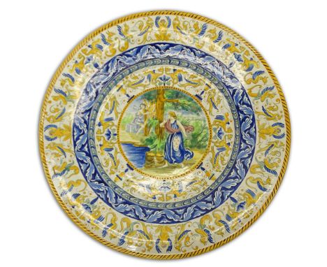 Impressive Early 20th Century Italian Majolica Charger. Unsigned. Light crazing or in good antique condition. Measures 23" di