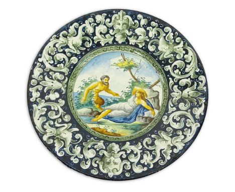 Early 20th Century Italian Majolica Charger. Unsigned. Light crazing or in good antique condition. Measures 23-3/4" diameter.