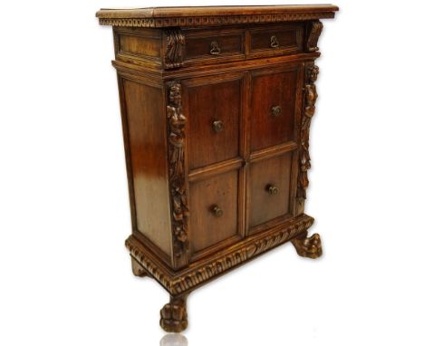 19th Century Walnut One Drawer, Two Door Console Cabinet. Unsigned. Surface wear, rubbing. Measures 36-1/2" H x 29" L x 15" D