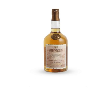  Springbank-21 year oldDistilled and bottled by J &amp; A Mitchell &amp; Co. Ltd.Gilt coloured wax shoulder button, stopper c