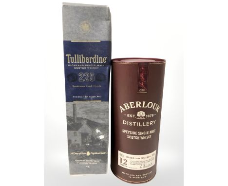 A bottle of Aberlour Distillery Speyside single malt scotch whisky, double cask matured, aged twelve years, 70 cl, and a bott