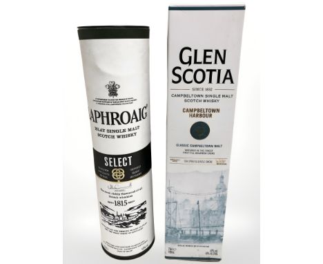 A bottle of Laphroaig Islay single malt scotch whisky, aged ten years, 70 cl, and a bottle of Glen Scotia Campbeltown single 