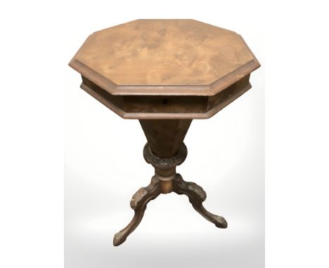 A walnut octagonal tripod work table, width 44 cm 