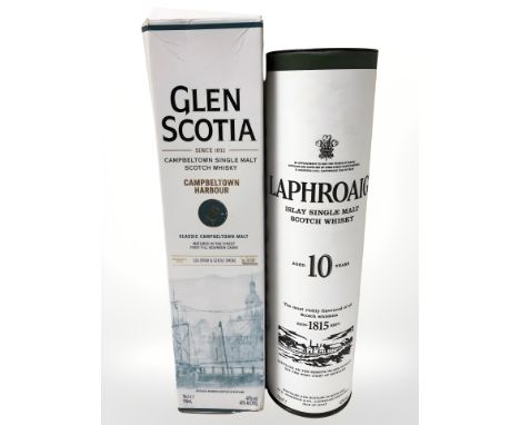 A bottle of Laphroaig Islay single malt scotch whisky, aged ten years, 70 cl, and a bottle of Glen Scotia Campbeltown single 