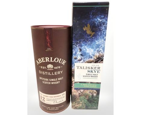A bottle of Aberlour Distillery Speyside single malt scotch whisky, double cask matured, aged twelve years, 70 cl, and a bott