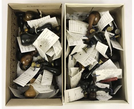 COLLECTION OF VINTAGE WOODEN SEALS IN TWO GROUPS OF 18 AND 58TOTAL NUMBER OF SEALS IN THIS LOT 76