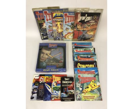 SMALL COLLECTION OF VINTAGE THUNDERBIRDS MAGAZINES & BOOKS& WALL CLOCK
