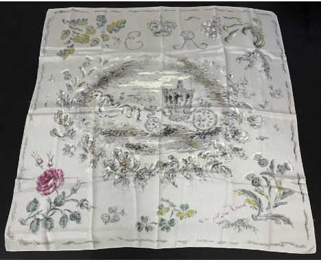 CORONATION 1953 SILK SCARF BY OLIVER MESSELMADE TO COMMEMORATE CORONATION OF QUEEN ELIZABETH II