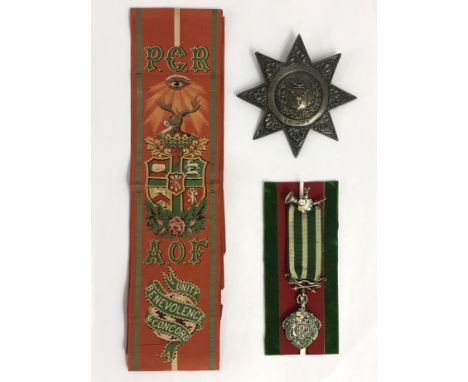 ANCIENT ORDER OF FORRESTERS SASH AND HALLMARKED SILVER MEDALS