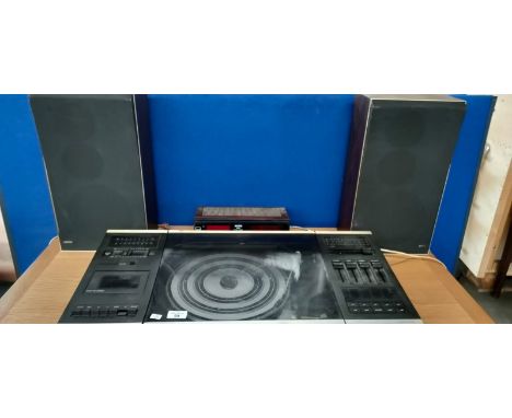 Bang &amp; Olufsen Beocenter 2002 record player with speakers and along with a Binatone LED Digital Clock Radio. 