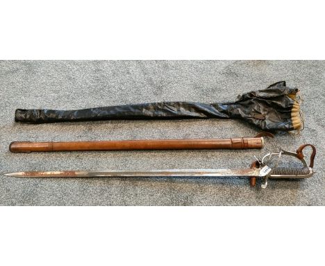 Antique Royal Artillery cavalry sword, scabbard and travel protective bag. No.5 Company R.G.A. 