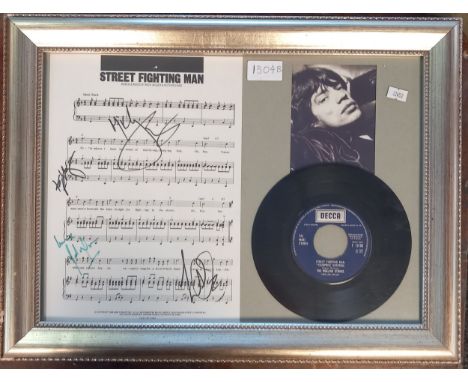 A Framed Picture, With 45 Record and a signed Music Sheet By The Rolling Stones 
