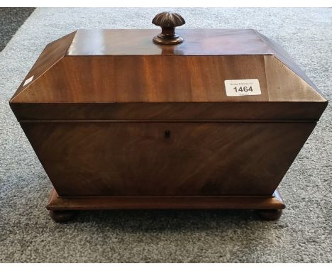 19th century walnut sarcophagus shaped tea caddy box. [25x35x22.5cm] 