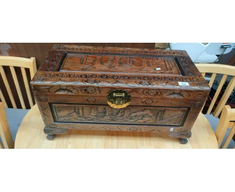 Highly carved Camphor wood trunk 