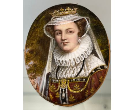 Antique Portrait painting of Mary Queen of Scots- Signed S.A. [11.5X8.5CM]