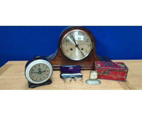 Art Deco Napoleon hat shaped mantel clock, Bakelite clock by Ferranti along with vintage spectaculars, Trumps game item and v