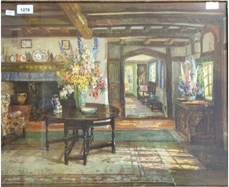 Print titled 'Tudor Cottage' within a ornate frame.[Frame  60x69cm] [44x54cm] 