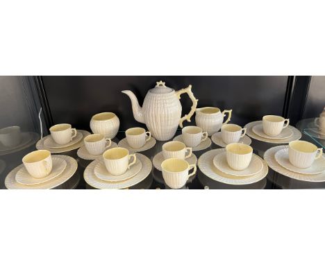 Antique/ vintage Balleek tea pot, sugar and cream and tea set and coffee, Green marking and black marking. 