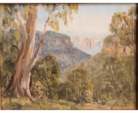R. Peters Antique oil on board depicting lNew South Wales landscape, signed by the artist within a moulded frame. [Frame 33x3