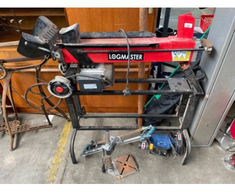 Log Master Splitter, Power Craft table top grinder and sander and drill stand 