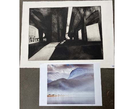 Limited edition Lithograph print titled 'Kingston Bridge' Signed Beveridge and dated 82. Limited 3/10. Together with Photogra