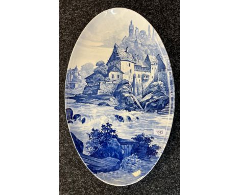 Large Villeroy &amp; Boch blue and white ceramic wall plaque 'Mill &amp; River scene' Marked Verso. [62x37.5cm] 