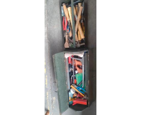 Vintage metal tool box and tools 