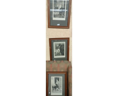 Three early 20th century engraving prints. 'The Butler, To Keep out wind &amp; weather and A Little Practice' 