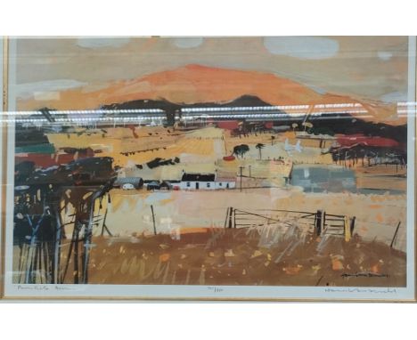 Limited edition Print; 'Farm Gate Arran' signed in pencil by the artist. Edition 701/850. Fitted within a gold frame. 